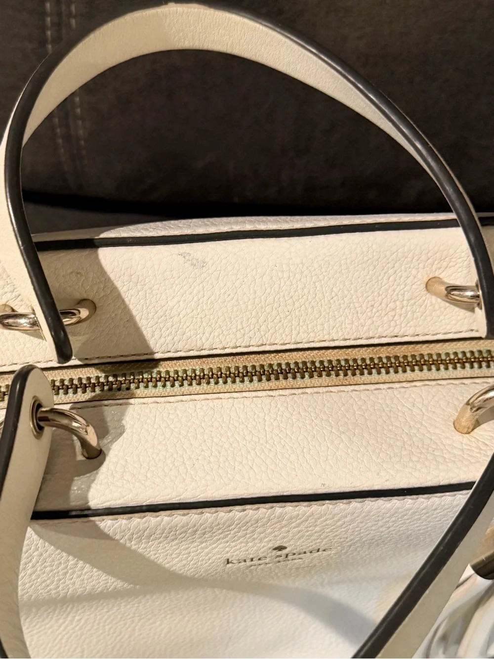 Kate Spade Atwood Place Bayley Cream Pebbled Leather Dome Satchel with Tassel